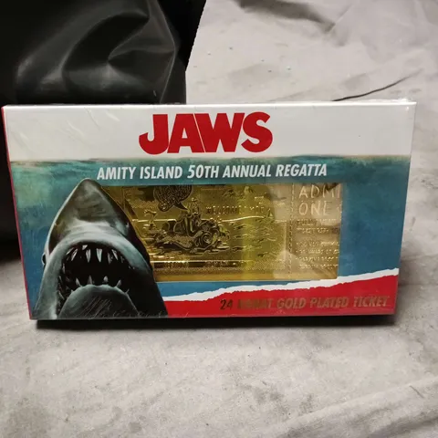 JAWS AMITY ISLAND 50TH ANNUAL REGATTA – 24K GOLD PLATED TICKET DISPLAY (DISPLAY STAND INCLUDED)