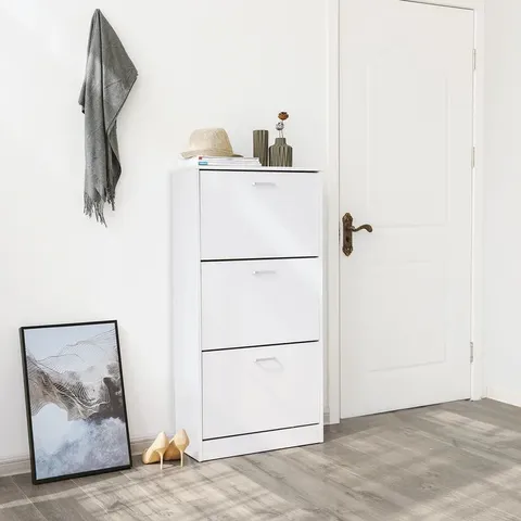 BOXED 3 TIER 18 PAIR SHOE STORAGE CABINET - WHITE (1 BOX)