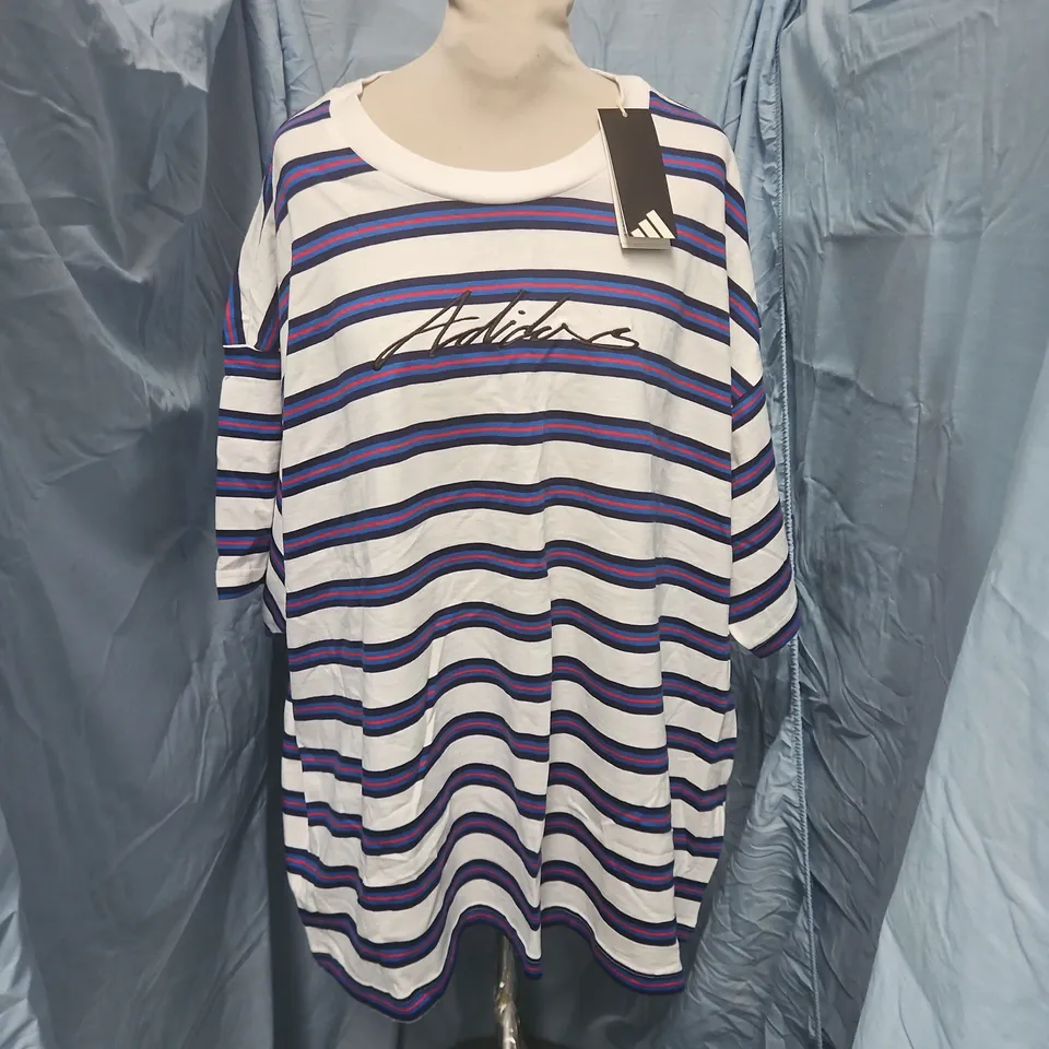 ADIDAS AMER STRIPED T-SHIRT IN WHITE/BLUE/RED - UK 2XL