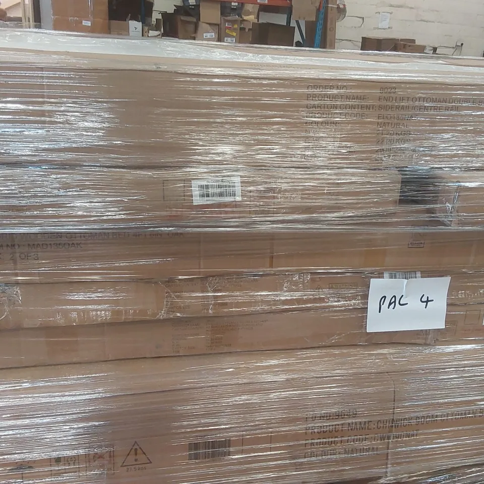 PALLET CONTAINING A VERY LARGE QUANTITY OF ASSORTED FURNITURE PARTS INCLUDING: BED PARTS, WARDROBE PARTS ECT