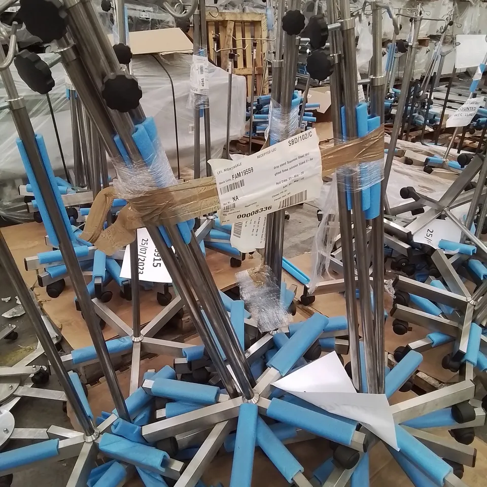 PALLET OF APPROXIMATELY 12 ASSORTED STAINLESS STEEL WHEELED DRIP STANDS