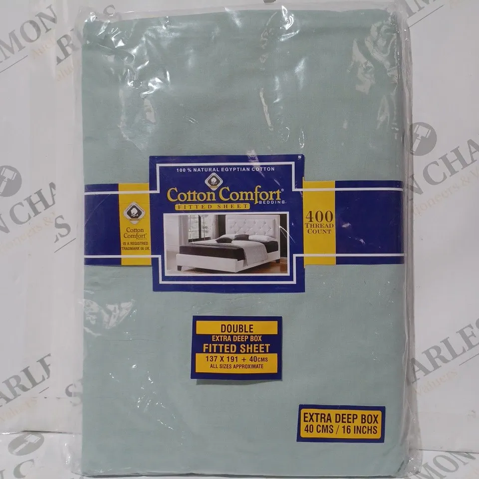 COTTON COMFORT EXTRA DEEP BOX FITTED SHEET IN DUCK EGG - DOUBLE SIZE