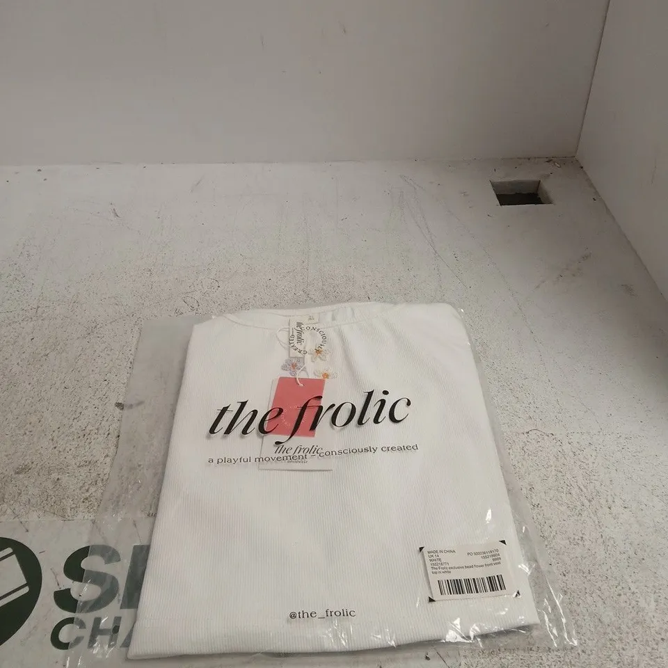THE FROLIC TAGGED EXCLUSIVE BEAD FLOWER FRONT VEST TOP IN WHITE UK 14