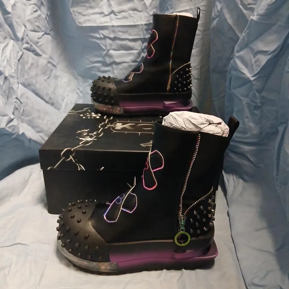 KOI CYBERPUNK BOOTS - BLACK, UK 3 (WOMEN) – STUDDED, SIDE ZIP