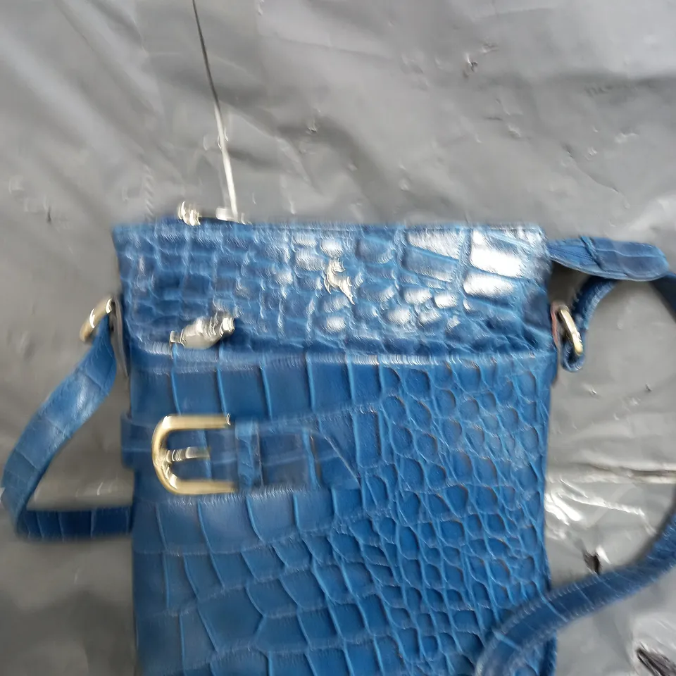 ASHWOOD LEATHER CROSSBODY BAG IN BLUE CROC