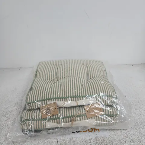 DIBOR SET OF 2 STRIPED BOX CUSHIONS, GREEN & CREAM