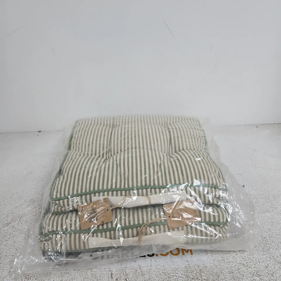 DIBOR SET OF 2 STRIPED BOX CUSHIONS, GREEN & CREAM