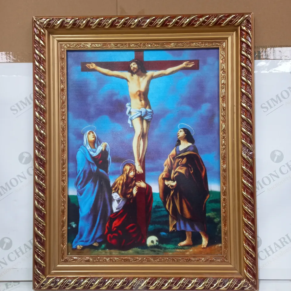 FRAMED BIBLICAL CRUCIFIXION ART
