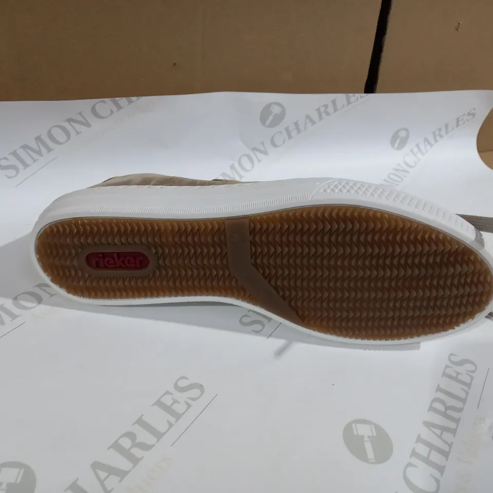 BOXED PAIR OF RIEKER GOLD METALLIC TRAINERS - SIZE 6.5