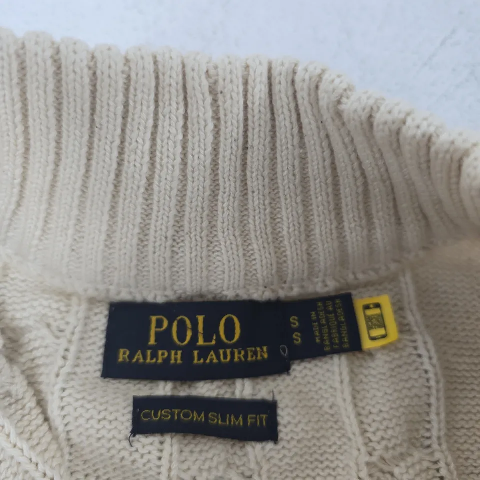 POLO RALPH LAUREN CREAM CABLE KNIT SWEATER – CUSTOM SLIM FIT, MEN’S SIZE S