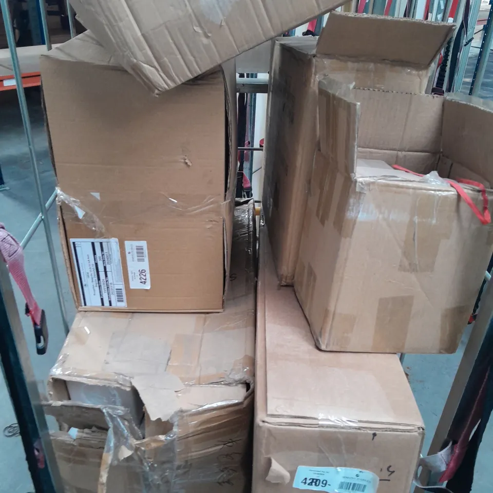CAGE OF APPROXIMATELY 10 ASSORTED HOUSEHOLD ITEMS TO INCLUDE HYDRAULIC JACK, NAPA STEERING AND SUSPENSION SET, ETC - COLLECTION ONLY