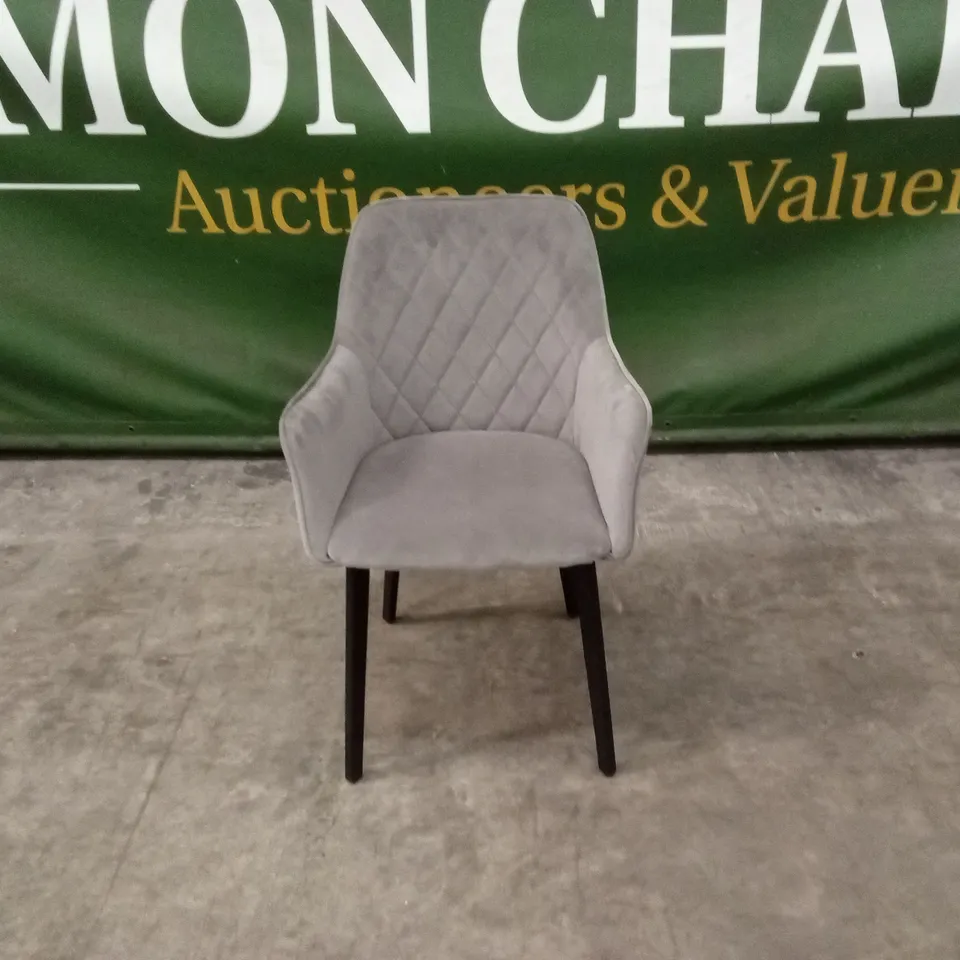 QUALITY DESIGNER GREY VELVET DINING CHAIR WITH BLACK LEGS