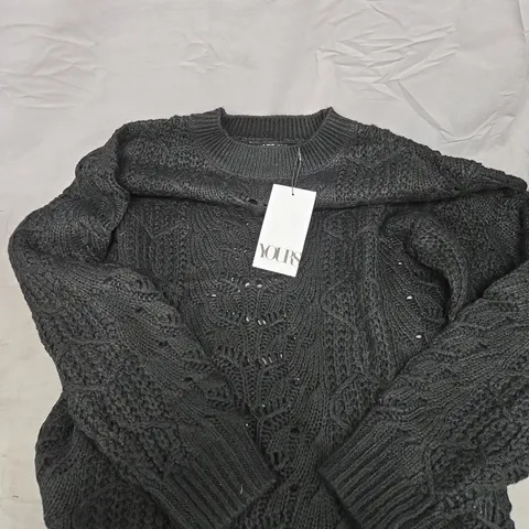 YOURS CURVE POINTELLE DETAIL JUMPER - BLACK - 14-16