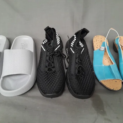 BOX OF APPROXIMATELY 15 ASSORTED PAIRS OF SHOES AND FOOTWEAR ITEMS IN VARIOUS COLOURS, STYLES, AND SIZES - COLLECTION ONLY