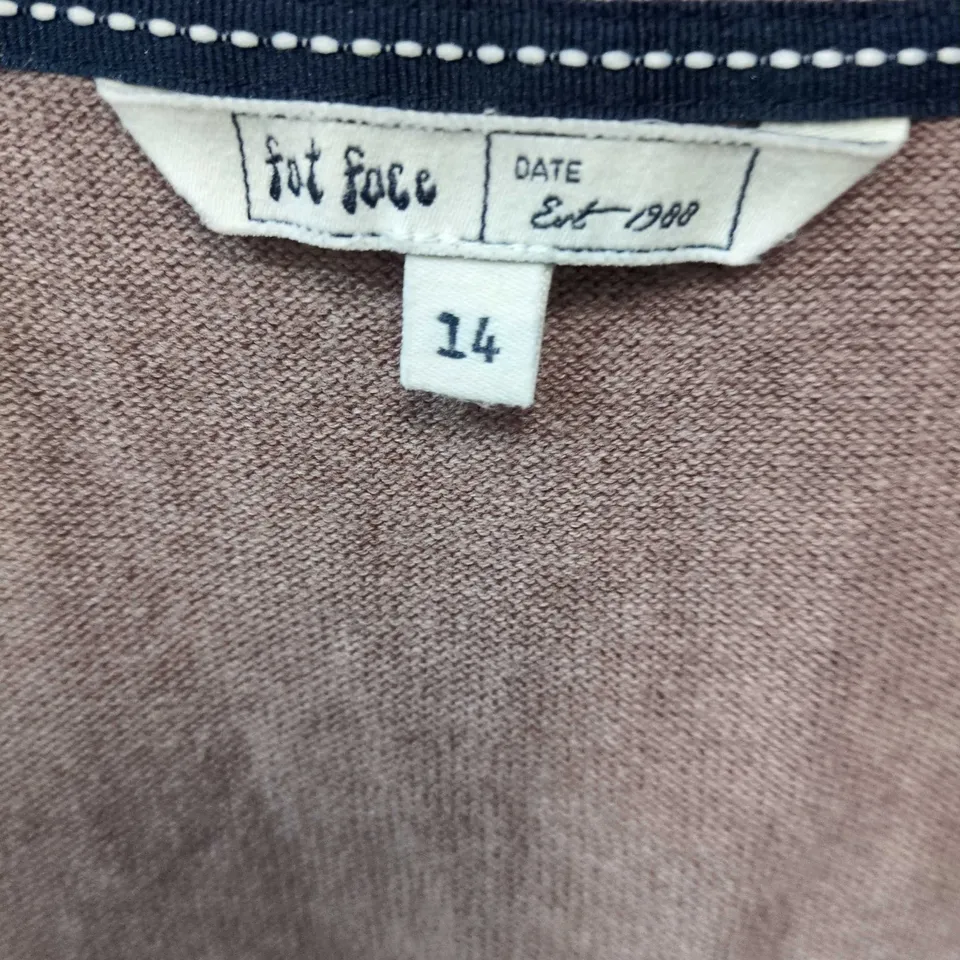 FAT FACE WOMEN'S KNIT CARDIGAN WITH CROCHET LACE PANELS – TAUPE, UK 14