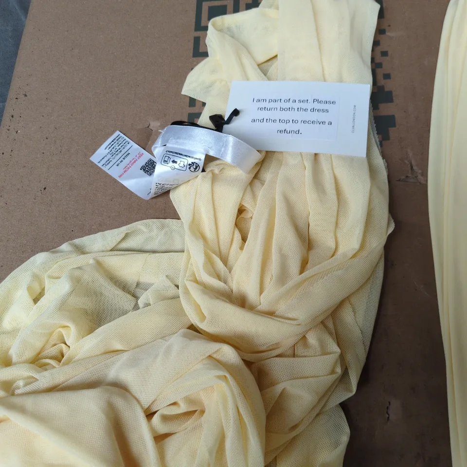 CLUB L LONDON AURINA LEMON SQUARE-NECK MAXI DRESS WITH CAPE – UK 14