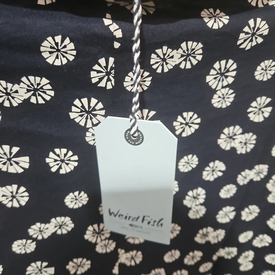 WEIRD FISH NAVY BLUE PRINTED JERSEY MAXI SHIRT, UK 14