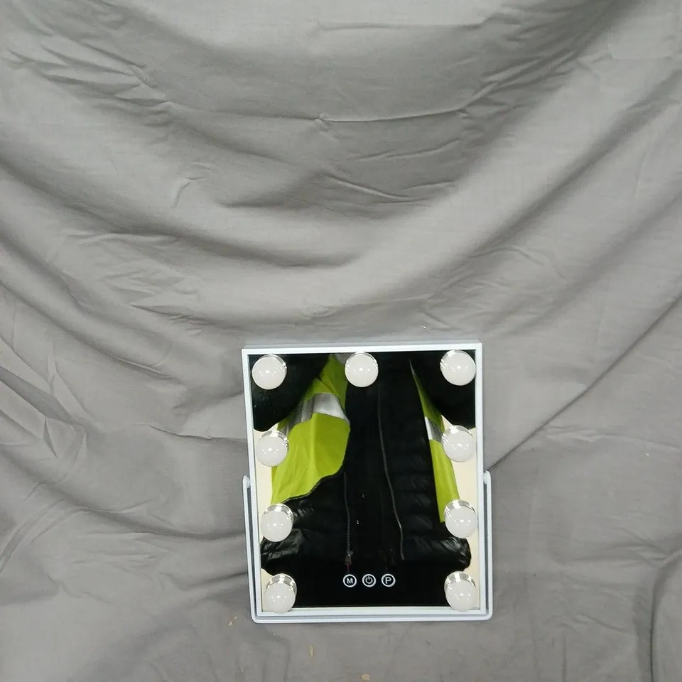 LED VANITY MIRROR WITH SURROUND BULBS – WHITE FRAME,