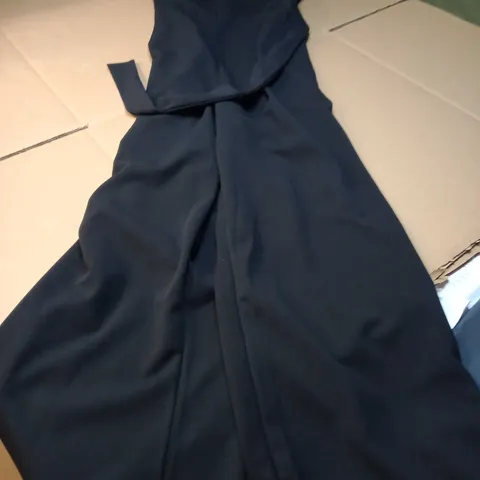 BOOHOO BLACK ONE SHOULDER TIE BESLT WIDE LEG JUMPSUIT - SIZE 14