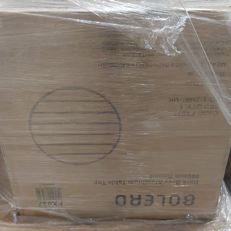 PALLET CONTAINING A VERY LARGE QUANTITY OF BRAND NEW BOXED BOLERO ALUMINIUM TABLE TOPS 