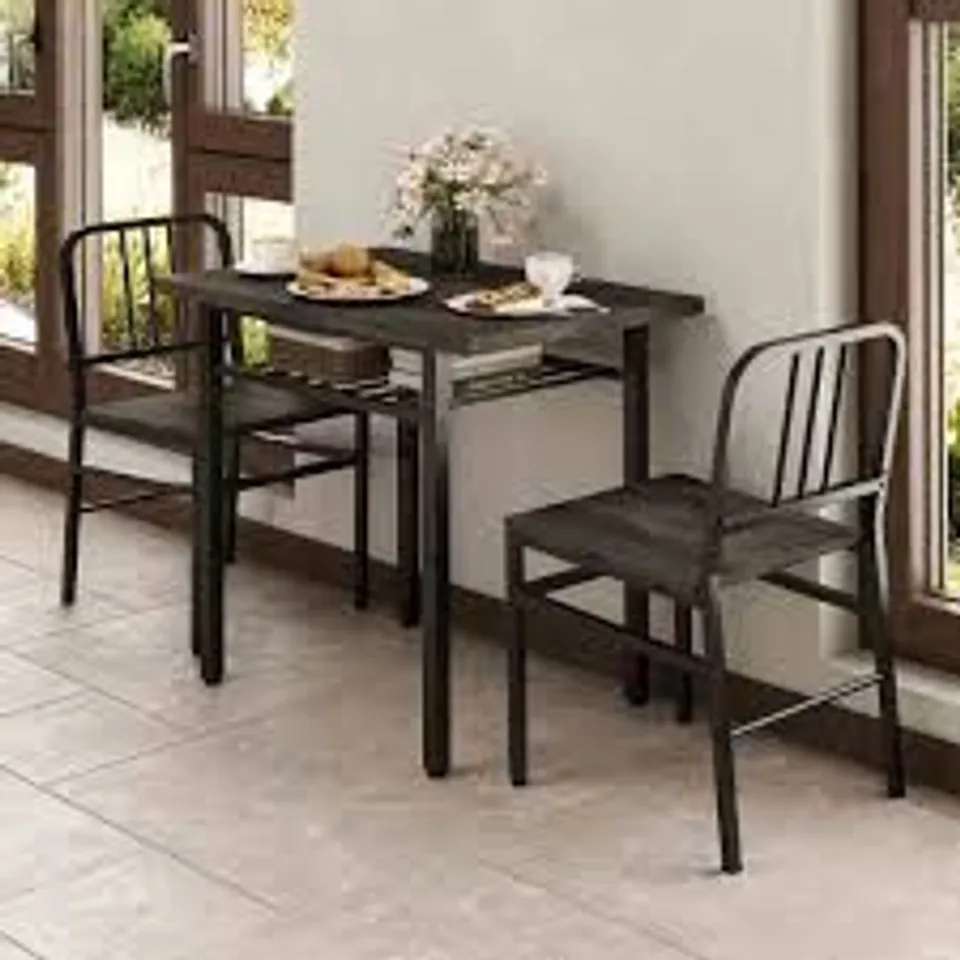 BOXED COSTWAY 3-PIECE DINING TABLE SET WITH STORAGE RACK AND METAL LEGS-GREY