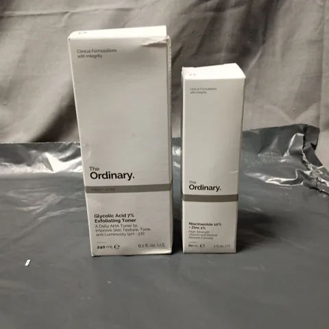 TWO THE ORDINARY SKINCARE BOXES – GLYCOLIC ACID 7% EXFOLIATING TONER 240 ML & NIACINAMIDE 10% + ZINC 1% 60 ML