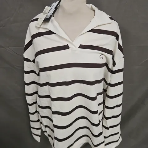 4TH + RECKLESS HAILEY RUGBY TOP IN OFF WHITE/BROWN STRIPE SIZE L