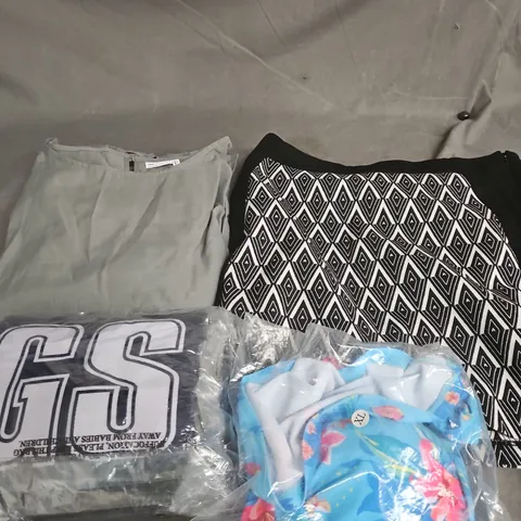 APPROXIMATELY 20 ASSORTED CLOTHING PRODUCTS IN VARIOUS STYLES & SIZES TO INCLUDE JACKETS, T-SHIRTS, DRESSES ETC