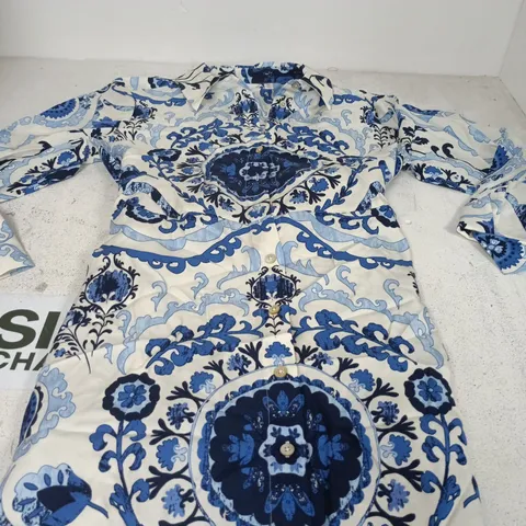 BEN DE LISI WOMEN'S BLUE & WHITE FLORAL DRESS – BUTTON-THROUGH, UK 10P