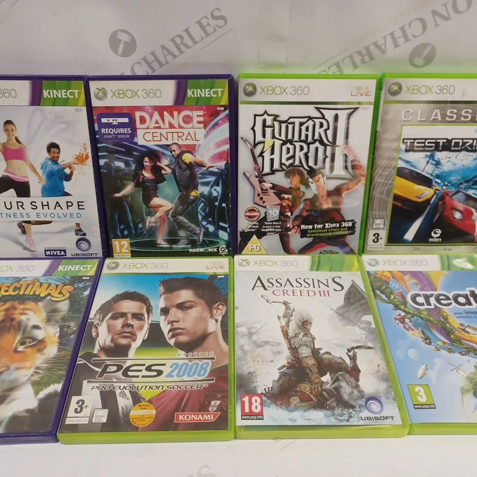 APPROXIMATELY 15 ASSORTED XBOX 360 VIDEO GAMES TO INCLUDE CALL OF DUTY 3, HALO 3, STAR TREK LEGACY ETC 