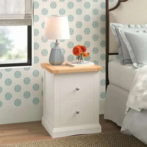 EASTCHESTER SOLID AND MANUFACTURED WOOD 2 DRAW BEDSIDE TABLE (1 BOX) 