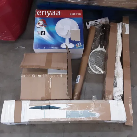 PALLET OF ASSORTED PRODUCTS TO INCLUDE SKELTON 6.7FT GARDEN PARASOL, DOUBLE ROD GARMENT RACK, KEPLIN BUG ZAPPER, SKY ZONAL KEYBOARD AND MOUSE PLATFORM, BAGOTTE JUICE EXTRACTOR, KENES 