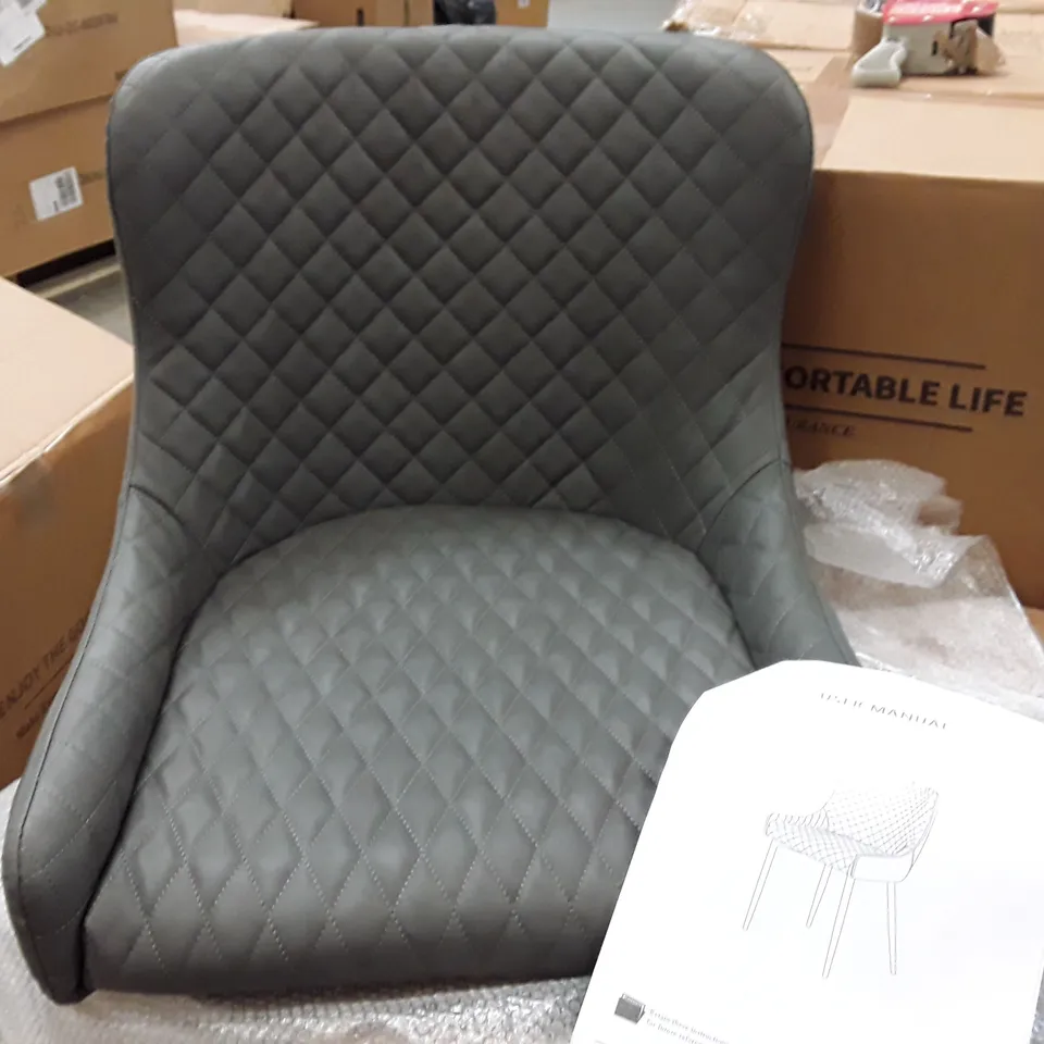 BOXED SET OF 2 UPHOLSTERED FAUX LEATHER DINING CHAIRS - GREY (1 BOX)