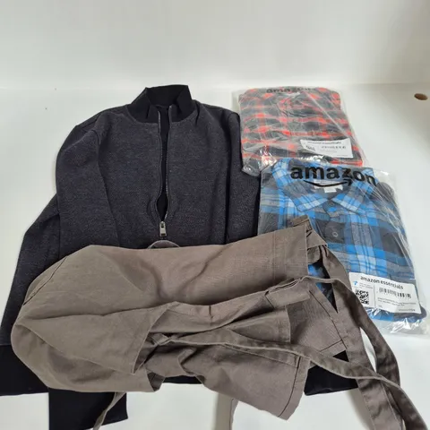 APPROXIMATELY 60 ASSORTED MENS CLOTHING ITEMS IN VARIOUS SIZES, STYLES & COLOURS TO INCLUDE BRANDS SUCH AS AMAZON, BOSS, PREMIER, ETC - COLLECTION ONLY