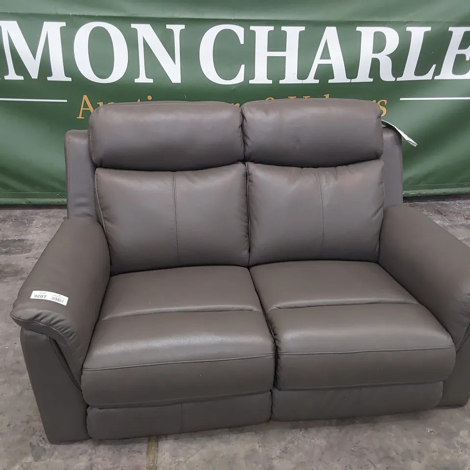 DESIGNER TWO SEATER SOFA GREY LEATHER 