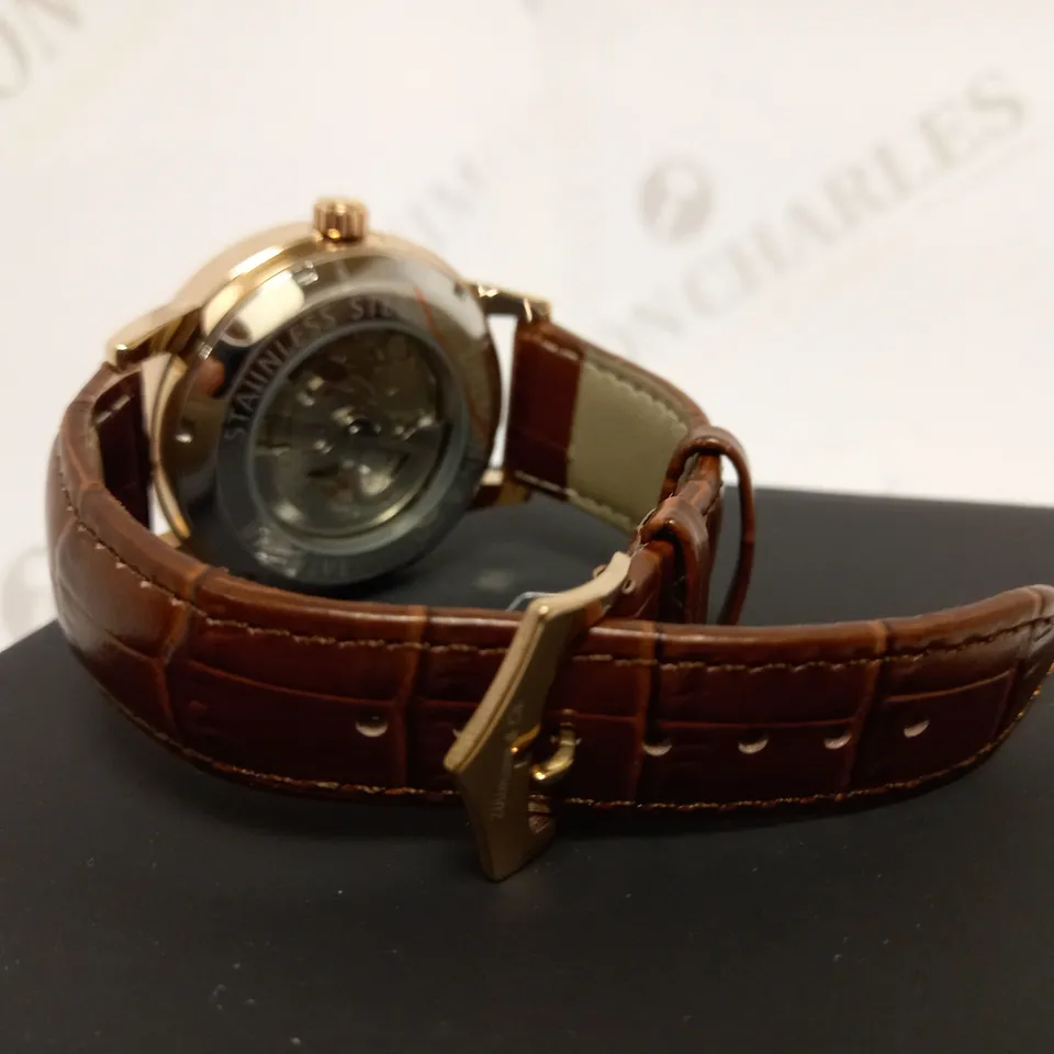 ZIHLMANN & CO SKELETON BROWN LEATHER STRAP WATCH