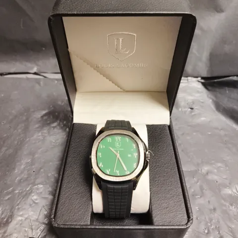 MENS LOUIS LACOMBE BLACK RUBBER STRAP GREEN DIAL WATCH