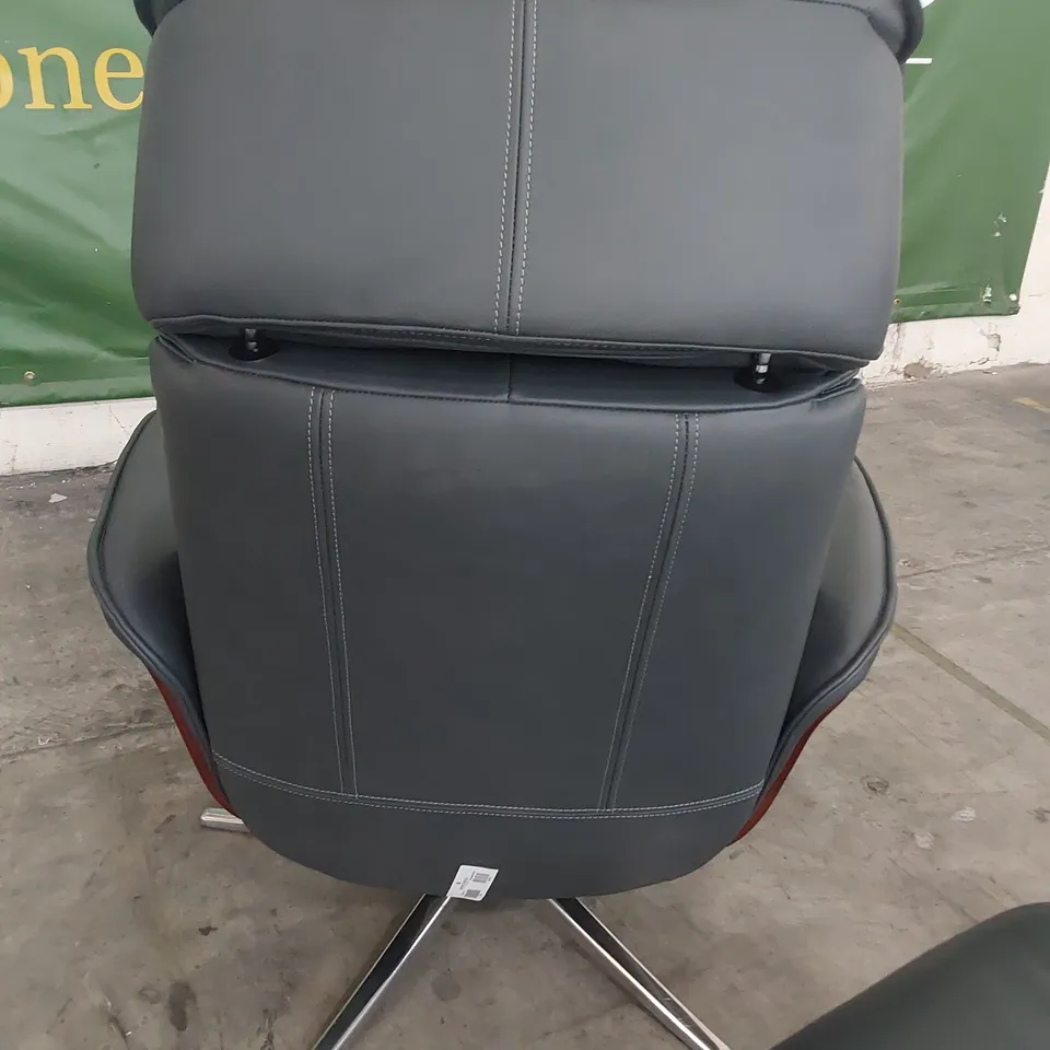 QUALITY BRITISH DESIGNER G PLAN VIDA MANUAL RECLINING CHAIR & FOOTSTOOL CAMBRIDGE STONE LEATHER 