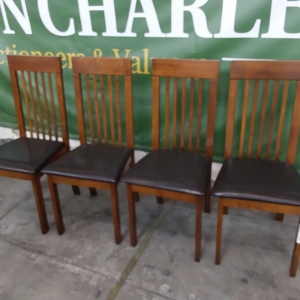 SET OF FOUR DARK WOOD DINING CHAIRS UPHOLSTERED SEATS IN BLACK PU