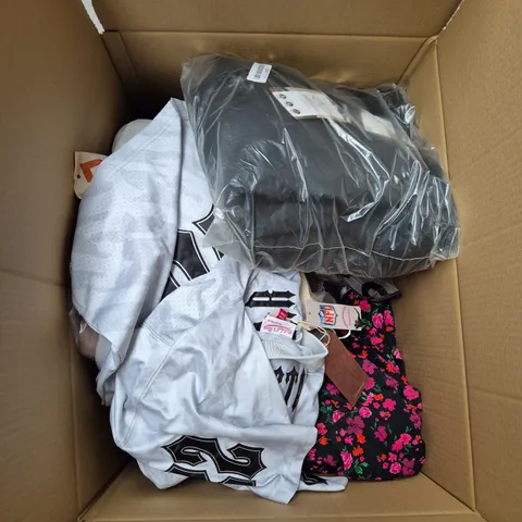 LARGE BOX OF ASSORTED CLOTHING ITEMS IN VARIOUS SIZES, STYLES AND COLOUR - COLLECTION ONLY