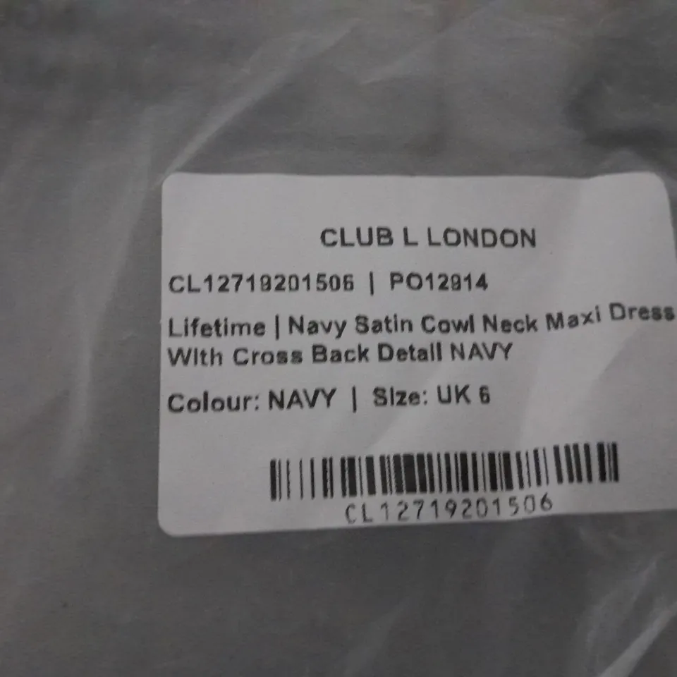 CLUB L NAVY SATIN COWL NECK MAXI DRESS SIZE 6 