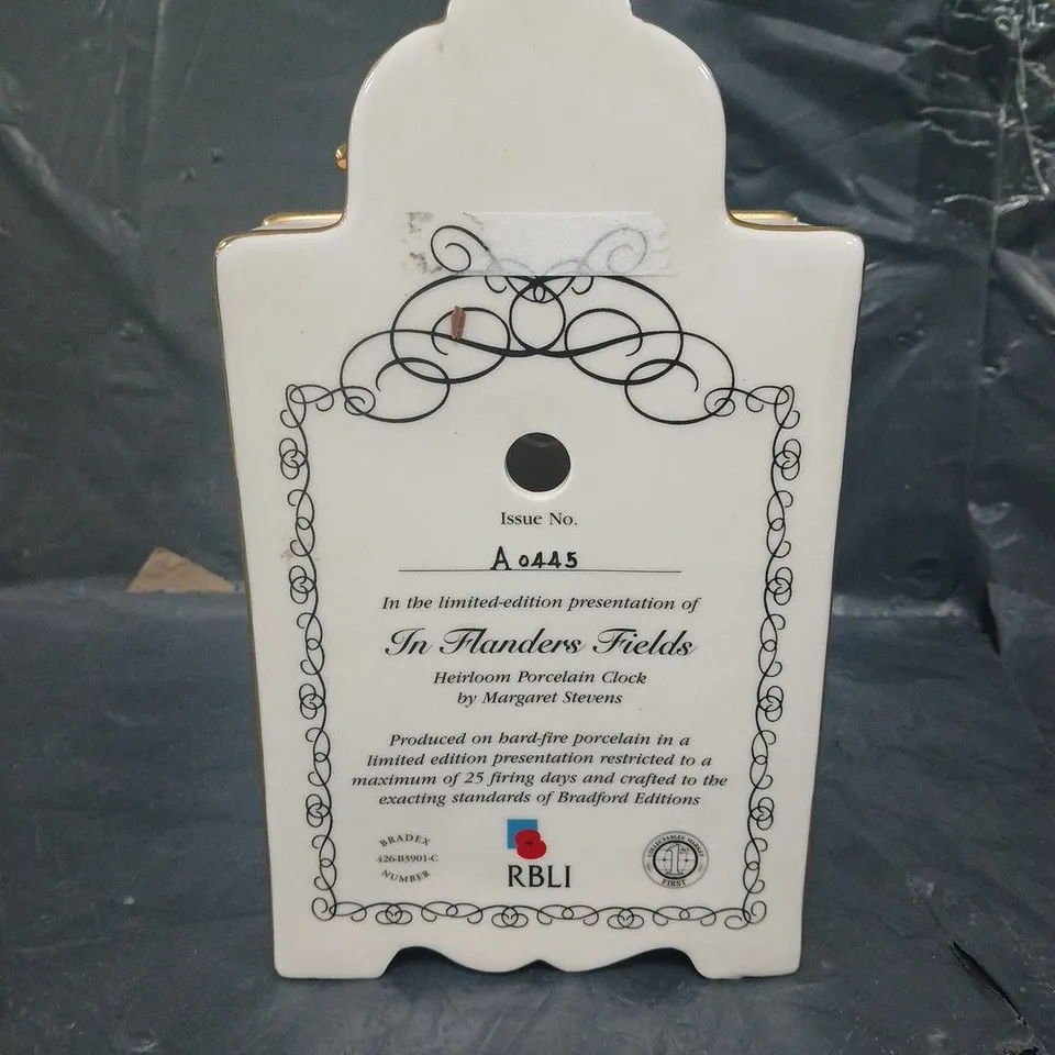 THE ROYAL BRITISH LEGION IN FLANDERS FIELD HEIRLOOM PORCELAIN CLOCK