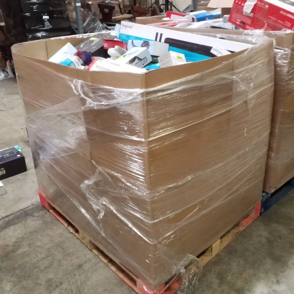 PALLET  CONTAINING ASSORTED ELECTRICAL PRODUCTS INCLUDING PRINTERS, VIDEO DOORBELL CAMERA, GAMING KIT, POLAROID SOUNDBAR & UNIVERSAL REMOTE 