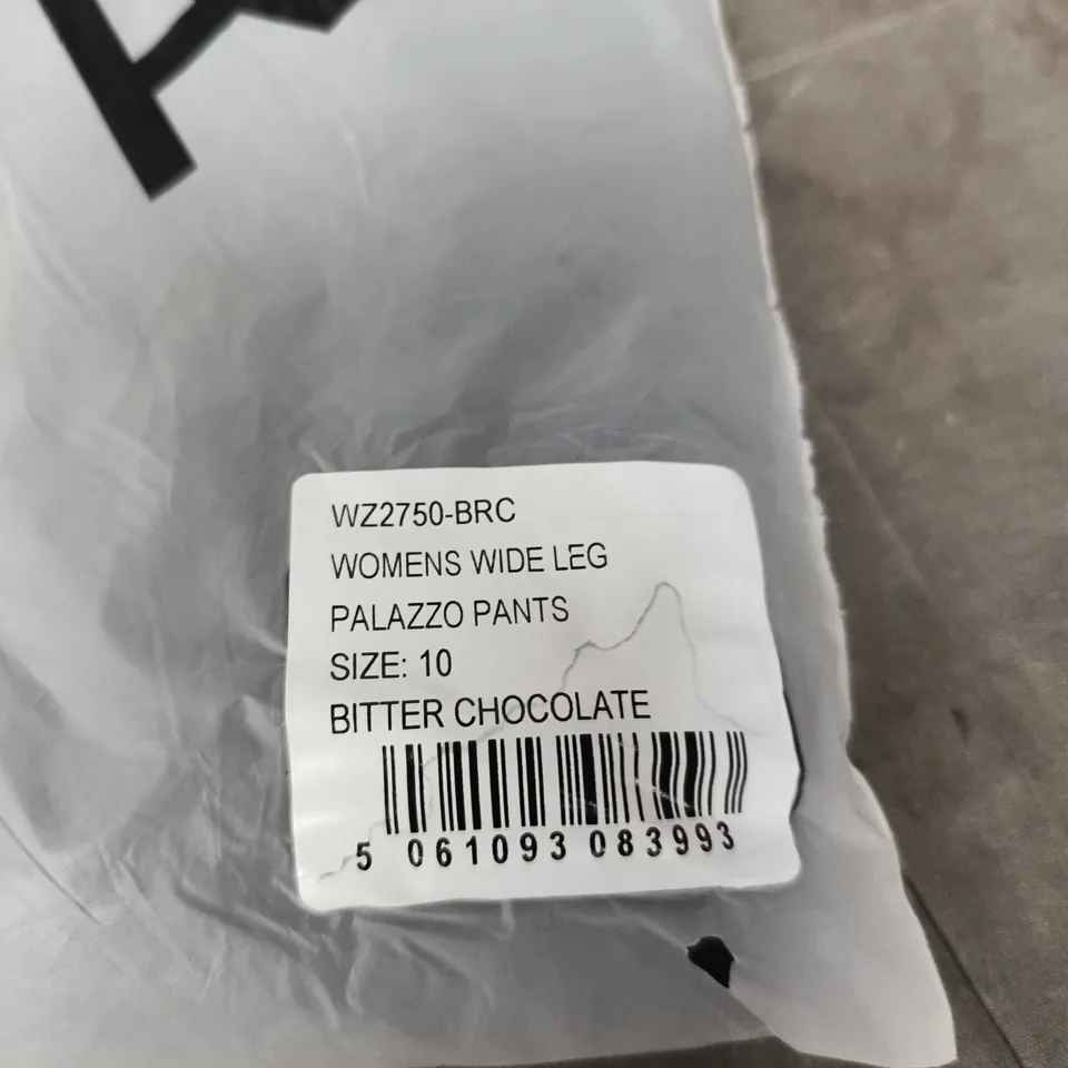 WOMENS WIDE LEG PALAZZO PANTS – BITTER CHOCOLATE – UK 10