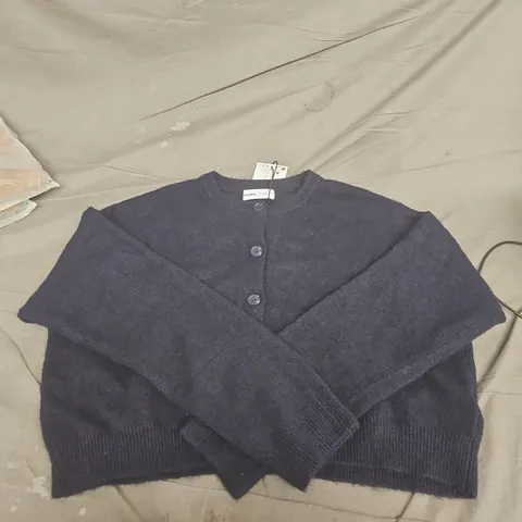 BERSHKA NAVY KNIT CARDIGAN, BUTTON FRONT - SIZE L