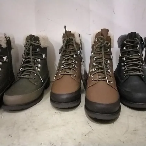 BOXED EMU AUSTRALIA UNISEX BOOTS , GREY , SIZE UK 5 1 PAIR , 1 PAIR GREEN UK 7 AND 2 PAIRS ESPRESSO UK 4 AND 5