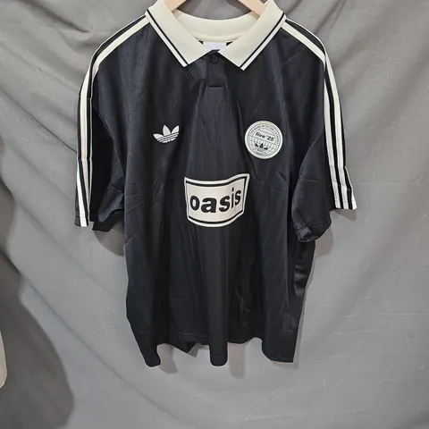ADIDAS FOOTBALL JERSEY, BLACK WITH OASIS SPONSOR, LONDON 25 BADGE – UK L