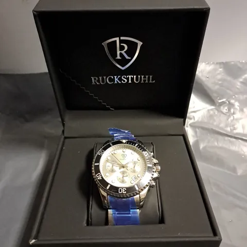 RUCKSTUHL CHONOGRAPH WATCH WITH SILVER DIAL & STAINLESS STEEL STRAP MODEL 8829