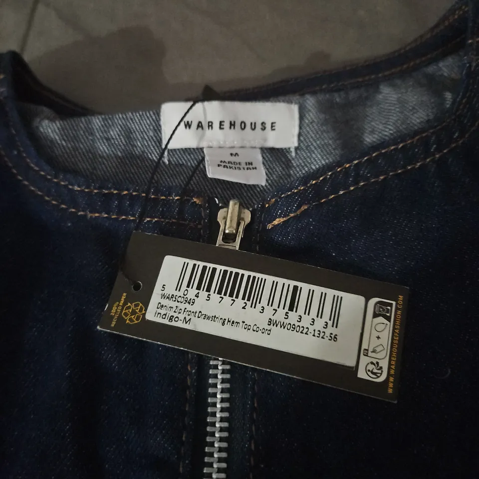 WAREHOUSE DENIM JACKET – INDIGO, CROPPED, ZIP FRONT (UK M) 