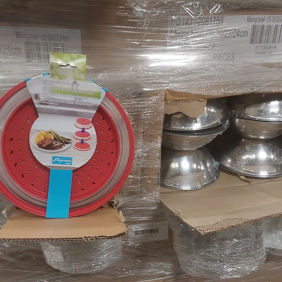 PALLET TO CONTAINING A VERY LARGE QUANTITY OF ASSORTED ITEMS INCLUDING: STANLEY 11 PIECE PAINING KITS, MICROWAVE FOOD COVERS, MIXING BOWLS ECT